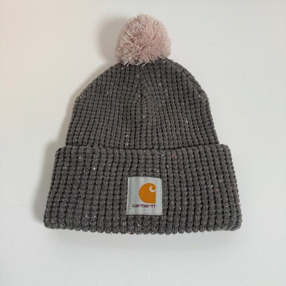 Carhartt Beanie Hat Womens Gray One Size Beanie Cuffed Pom Pom Knit Hat - Picture 2 of 4